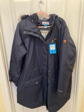 Columbia Navy Long Insulated Jacket with Hood
